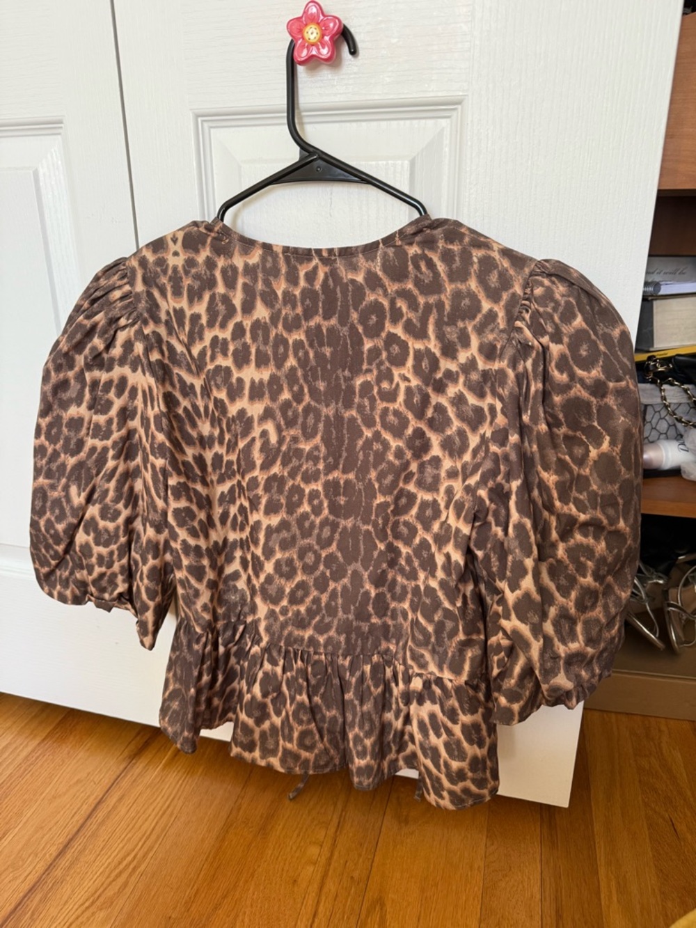 ASOS Brown Leopard Tie-Front Peplum Blouse - Picture 2 of 4